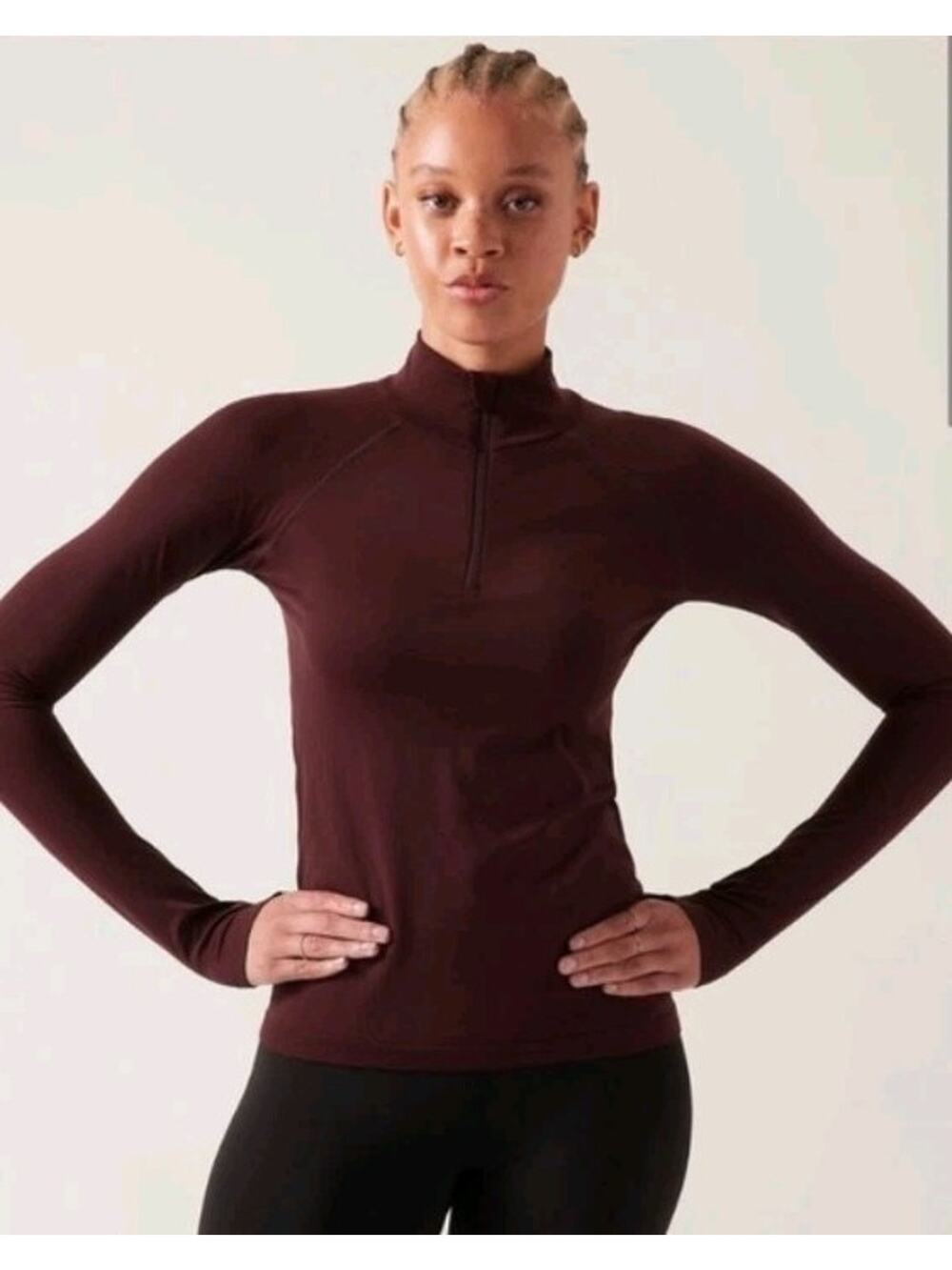 Athleta Women’s M Quarter Zip Pullover Burgundy Long Sleeve Athletic Top Workout